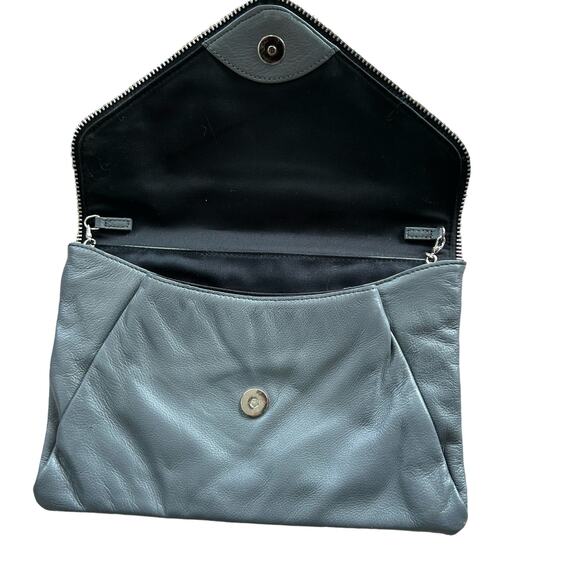 Halogen Envelope Clutch Purse Gray Leather‎ Zipper Trim Edgy Retro Glam Designer - Picture 4 of 14